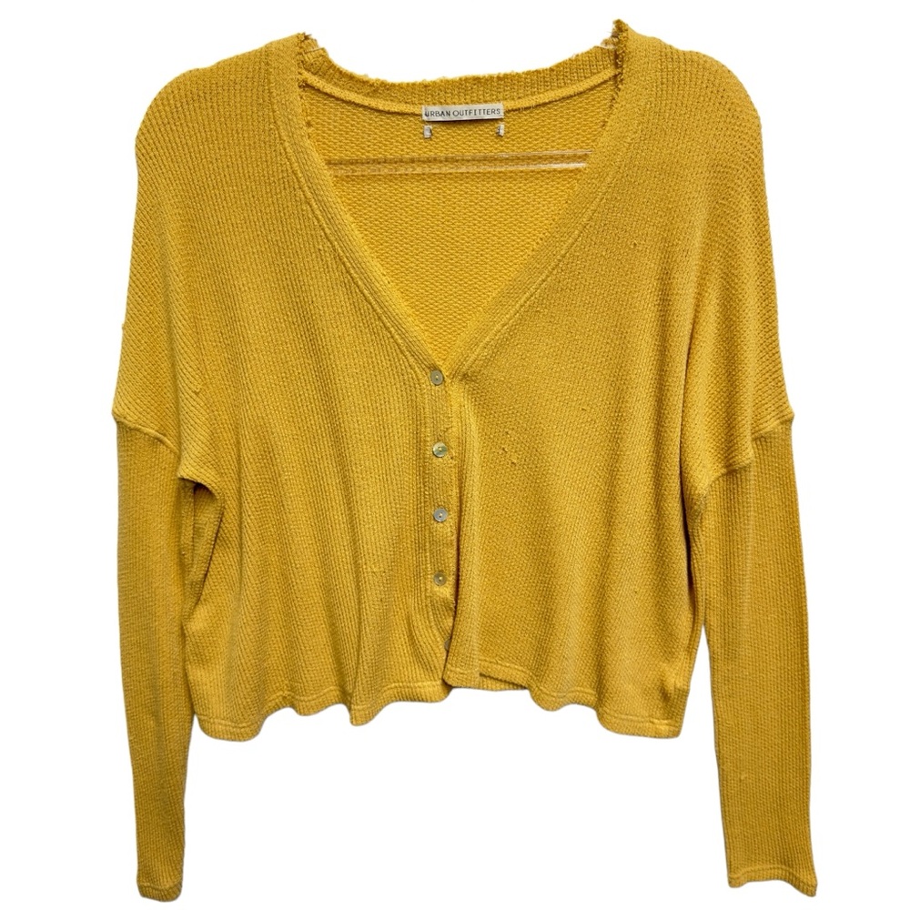 Cotton Waffle Knit Sweater Crop Cardigan Jacket Topper Shrug Frayed Hem